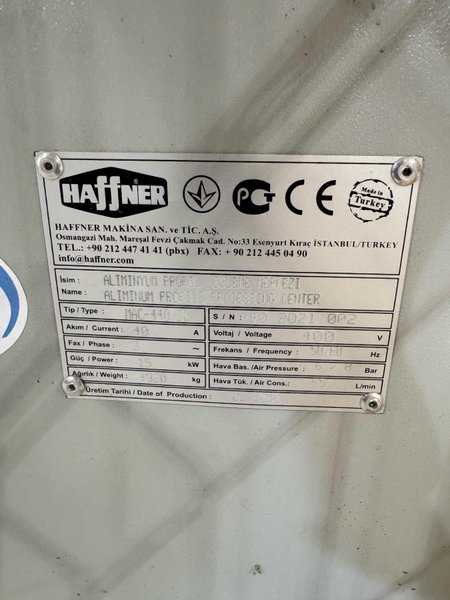 1 - PREOWNED 2021 HAFFNER MAC- 440/20 ALUMINUM PROFILE PROCESSING CENTER