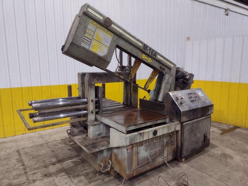 16" x 16" HYD-MECH MODEL #M-16A AUTOMATIC HORIZONTAL BANDSAW WITH POWER MITRE SWIVEL: STOCK #23419