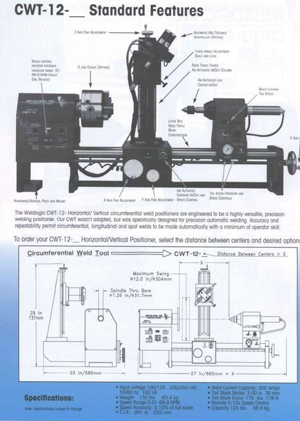 12&quot; WELDLOGIC MODEL CWT-12 TIG WELDING LATHE, WITH WELDLOGIC AWS-150 CONTROLLER: YOBRO #24403