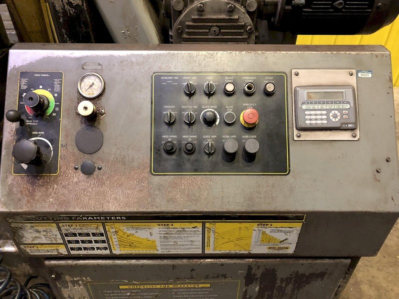 20" X 30" HYDMECH MODEL #M20A AUTOMATIC HORIZONTAL BAND SAW WITH POWER MITRE &amp; BUNDLING STOCK #2927