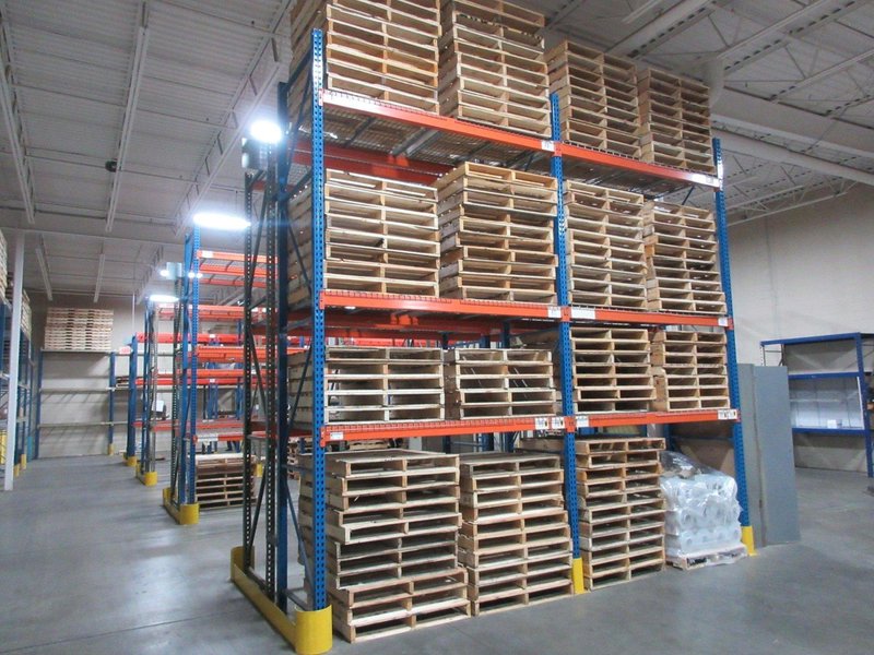 Pallet Racking Back to Back,  Teardrop Style (8) 16'x42" Uprights, (12) 8' Shelves with Wire Decking, *No Contents*- Auction Item