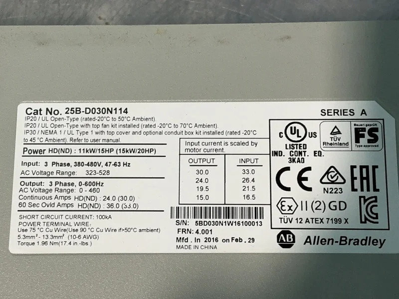 Allen-bradley 20hp Powerflex 525 Servo Drive - 25b-d030n114