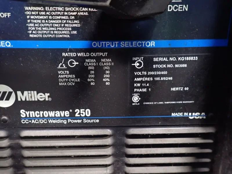 MILLER 200/250 AMPS TIG WELDER  -  SYNCROWAVE 250