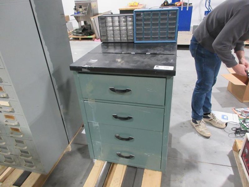 Metal 4 Drawer Cabinet with Laminate Top and (2) Multibin Organizers- Auction Item