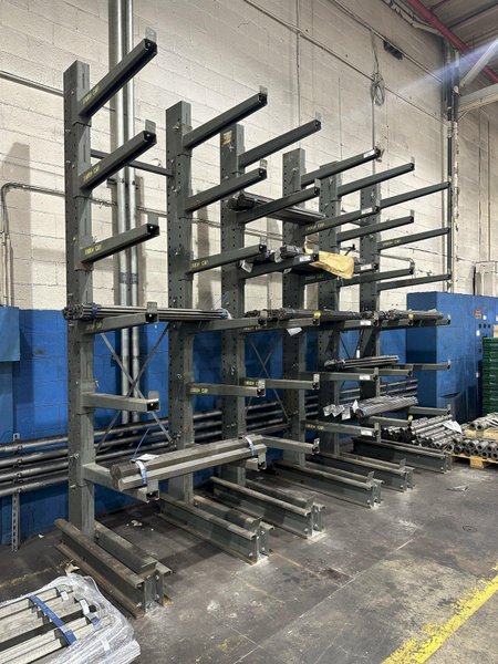 (12) 12&#039; HIGH ADJUSTABLE CANTILEVERED STORAGE RACKING: UPRIGHTS &amp; ARMS: STOCK #21237