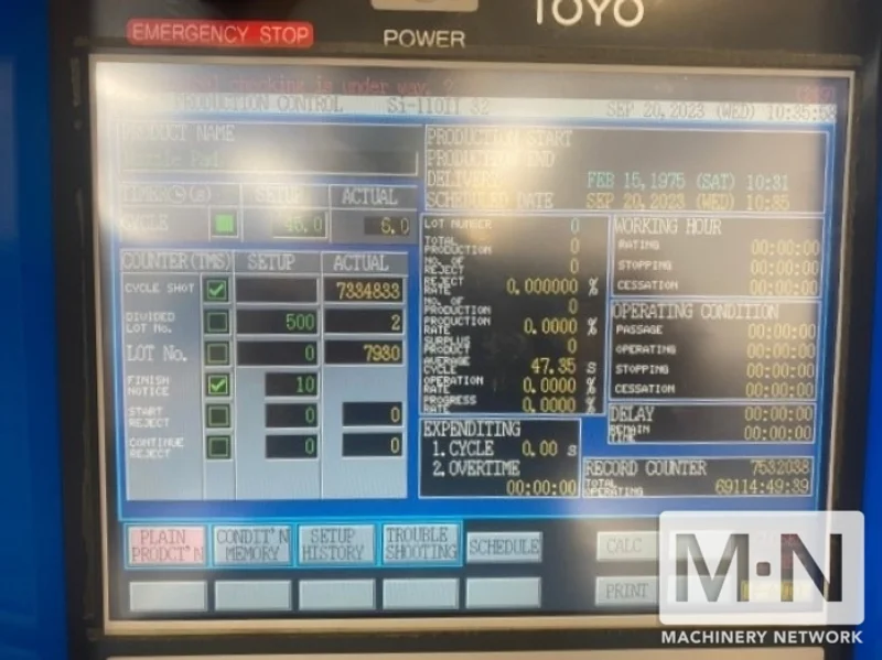 110 TON 3.4 OZ TOYO MODEL Si-110II ELECTRIC INJECTION MOLDING MACHINE MFG 2003