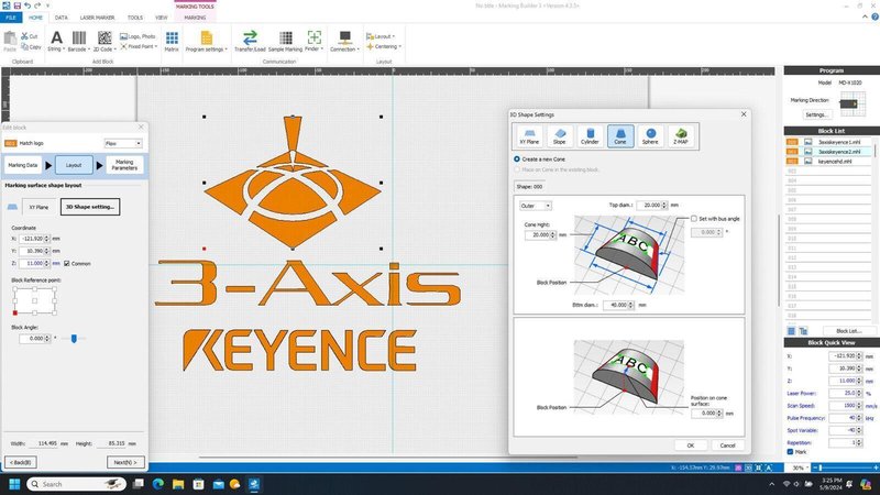 Keyence MD-X1020 3-Axis YVO4 Laser Marking/Vision System, 2017