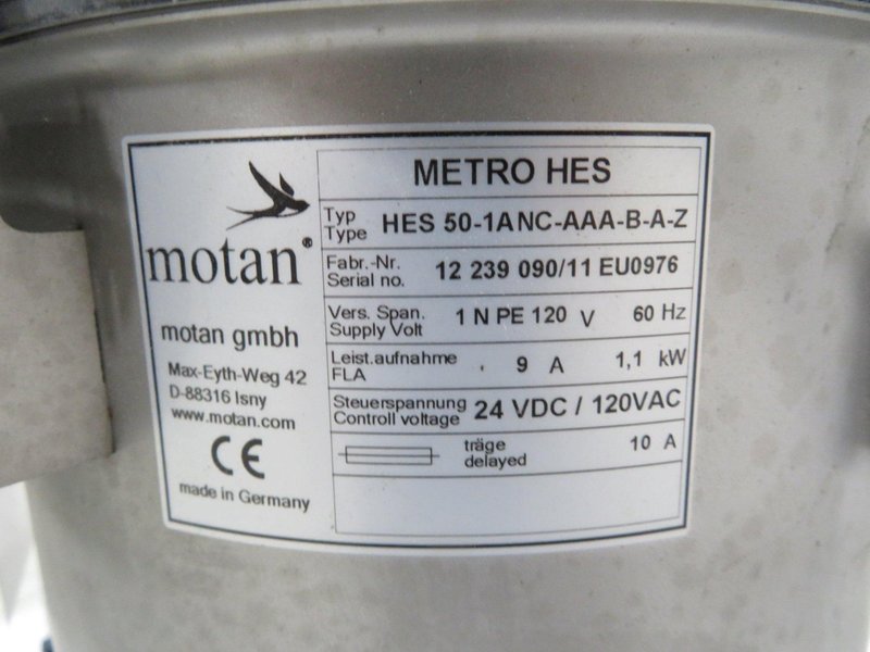 Motan Used Metro HEB 50 Vacuum Loader, 0.15 cu. ft., 24 UDC/120 VAC