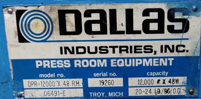 DALLAS UPRIGHT COIL REEL/FEEDER STRAIGHTENER: YOBRO #24605