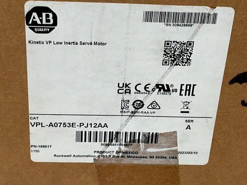 ALLEN-BRADLEY 4000RPM 1.07HP KINETIX VP LOW INERTIA SERVO MOTOR  -  VPL-A0753E-PJ12AA