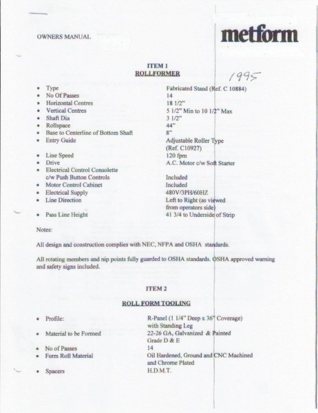 R PANEL AND PBR PANEL PRODUCTION LINE. STOCK #0310823.