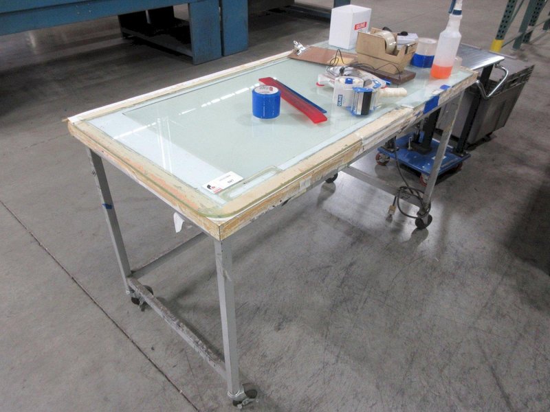 Metal Frame Rolling Table with Wood and Glass Top *No Contents*- Auction Item