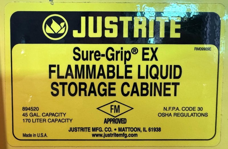 Justrite Flammable Liquid Storage Cabinet 894520, 45 Gallon Capacity