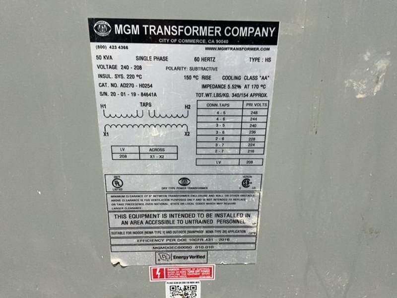 MGM TRANSFORMER COMPANY 50 KVA TRANSFORMER  -  AD270-H0254