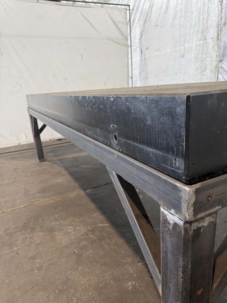 124&quot; X 50&quot; STEEL DRILLED &amp; TAPPED LAYOUT TABLE W/ STAND. STOCK # 0667025.