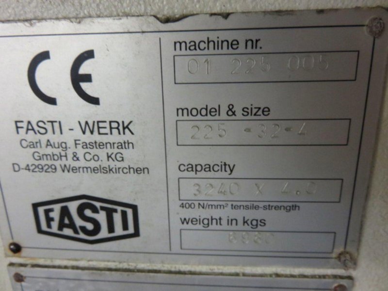 127&quot; X 9 GA FASTI MODEL #225-32-4 CNC FOLDING (BENDING) FOLDER: STOCK #15732