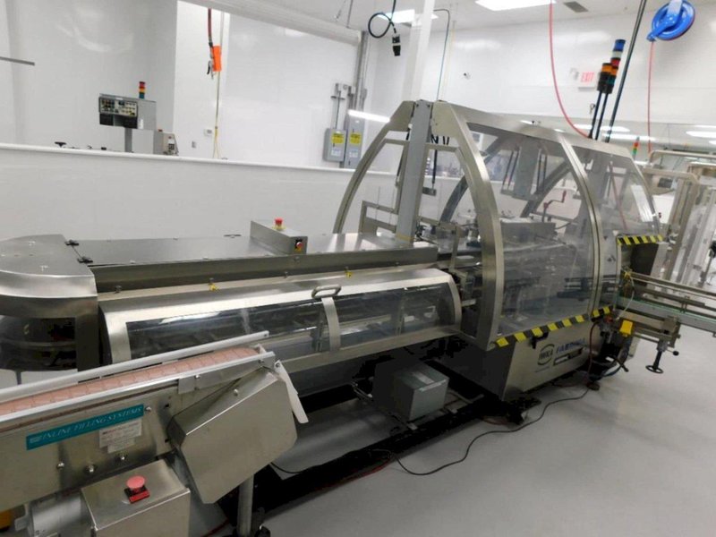 IWKA Fabrima Semi-Automatic Continuous-Motion Vertical Cartoner, Model VP-120, 2005 – Allen Bradley PanelView 600 Control – 8″ Centers, 2005