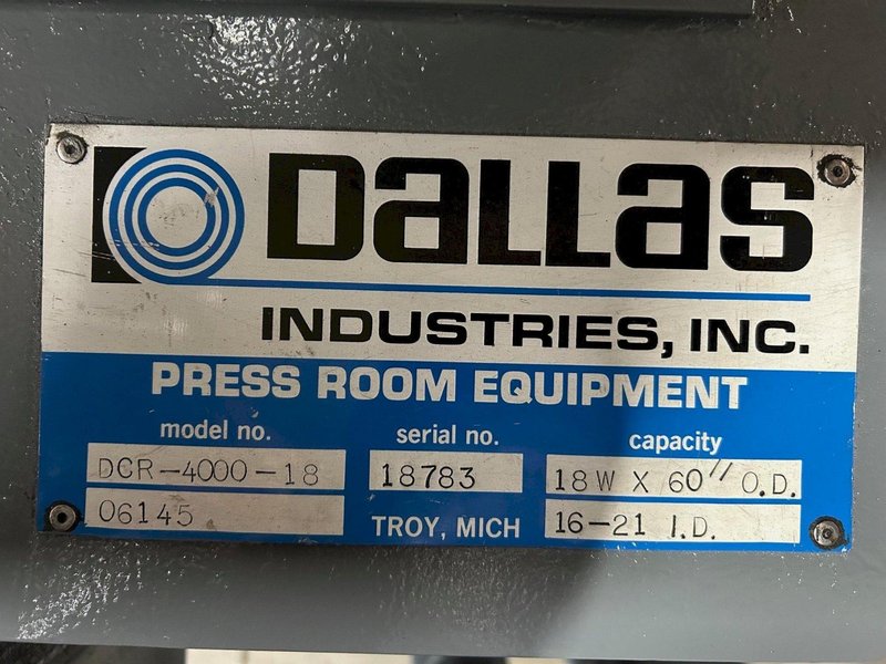 Dallas Coil Reel And Straightener Combination 4,000 Lbs. x 18&quot; Wide
