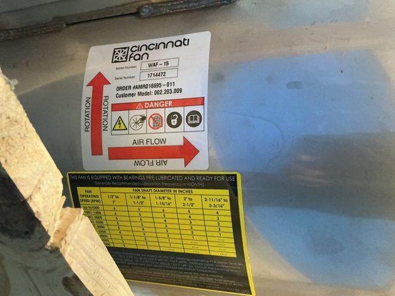 Cincinnati Fan 1500 Cfm, 3000 Rpm @ 70*f Industrial Fan - Waf-15