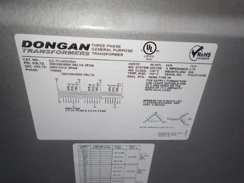 DONGAN ELECTRIC MFG 75 KVA TRANSFORMER  -  63-75-6056SH