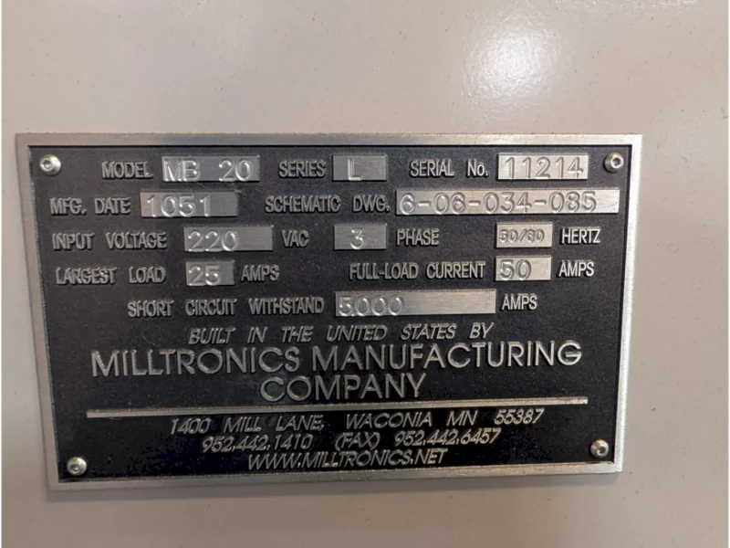 (1) USED MILLTRONICS MB20 CNC BED MILL; S/N: 11214; New 2011