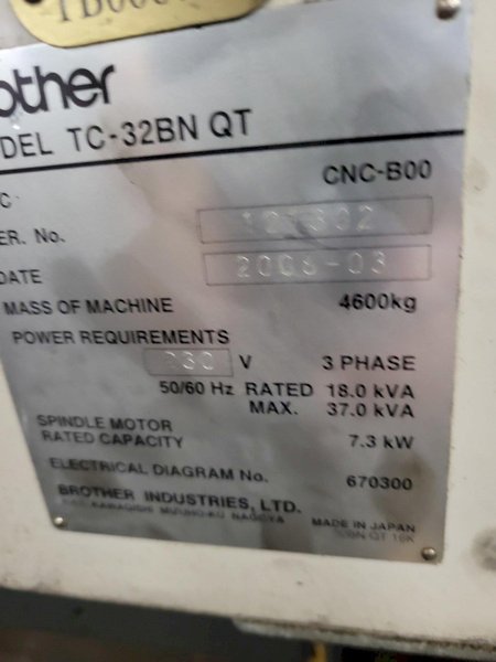 Brother CNC Drill &amp; Tapping Center with Pallet Changer Model TC-32BN QT with B00 Brother Control