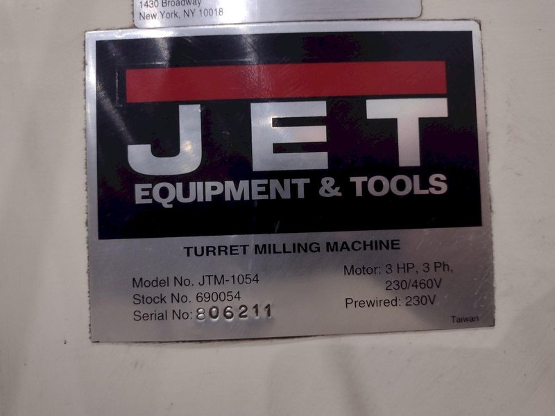 3 HP JET MODEL #JTM-1054 VERTICAL RAM TYPE MILL: STOCK 22336