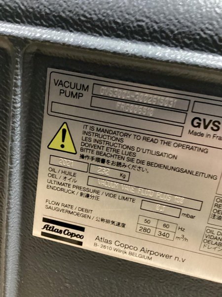 ATLAS COPCO GVS300A-3002615031 VACUUM PUMP WITH MOTOR USED, 2021