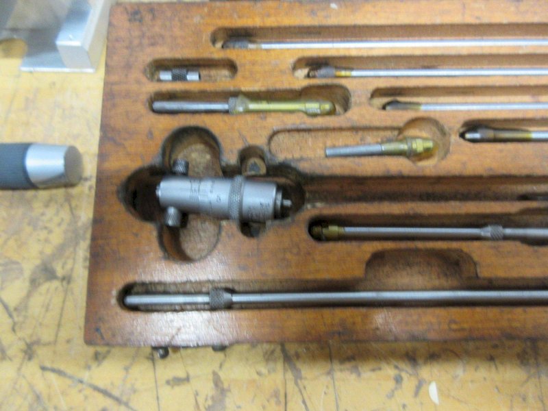 Starrett #124 Mechanical Inside Micrometer Set: 2 to 12" Range, 10 Extension Rods, Starrett 0-1" Travel Incdicator and 0-1" Pressure Micrometer **Unknown Brand**- Auction Item