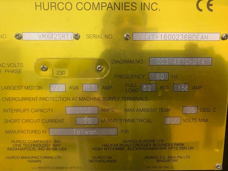 2016 Hurco VMX42SRTi 5-Axis Vertical Machining Center