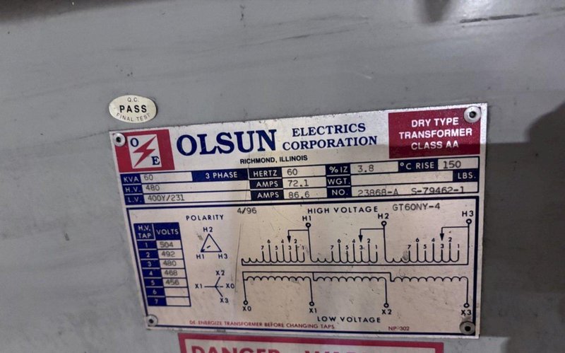 60 KVA OLSUN CLASS AA DRY TYPE TRANSFORMER: YOBRO #24591