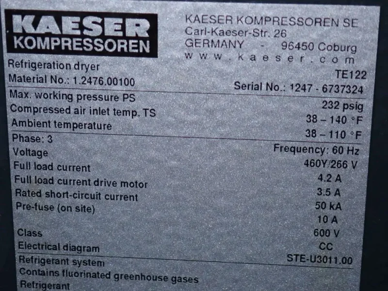 KAESER REFRIGERATED DRYER  -  TE122