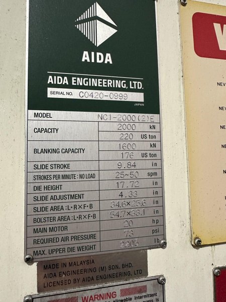 220 TON AIDA GAP FRAME STAMPING PRESS