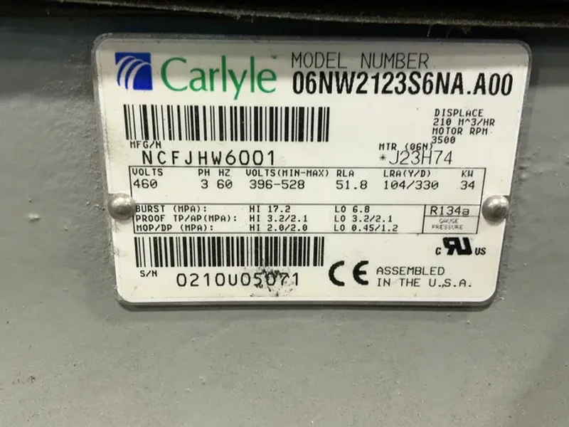 CARRIER 30 BAR WATER COOLED CHILLER  -  30HXC076R—661KA