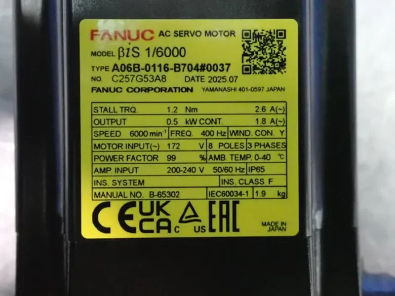 FANUC 0.5 KW BIS 1/6000 AC SERVO MASTER  -  A06B-0116-B704#0037