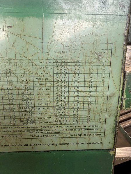 9" X 16" DOALL C-916 HORIZONTAL BANDSAW W/ 10' X 18" CONVEYOR. STOCK # 0112526.