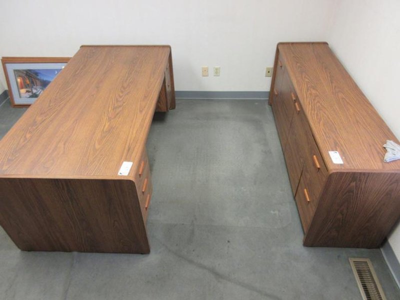 Wooden Office Main Desk and Credenza- Auction Item