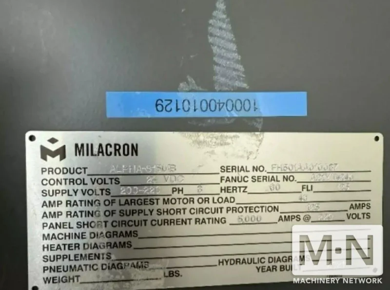 165 TON 8.8 OZ MILACRON ALPHA-S150iB ROBOSHOT INJECTION MOLDING MACHINE MFG 2021