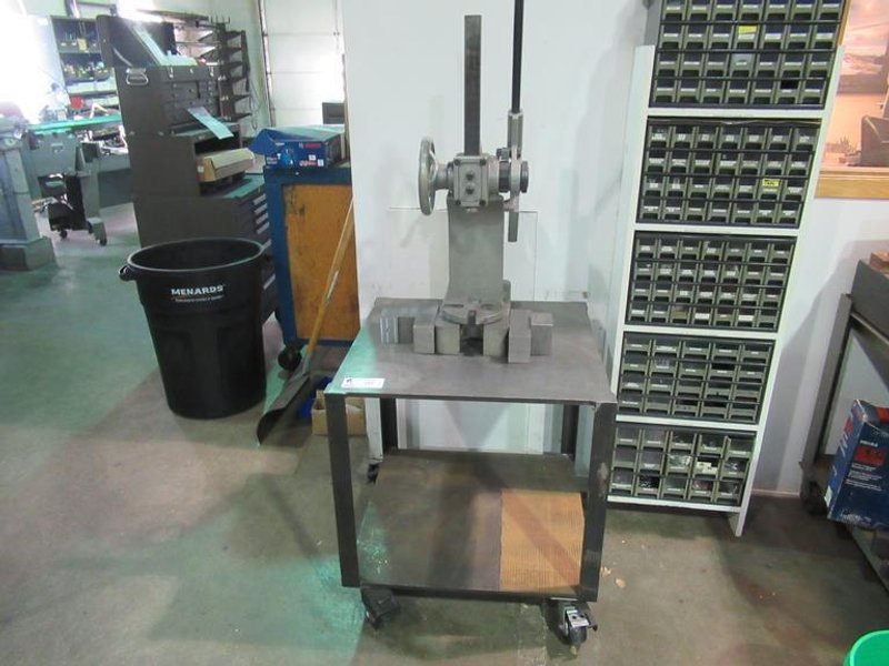 Ratcheting Arbor Press, 6" Throat, 12" Throat Height on Portable Metal Frame Shop Cart with Contents- Auction Item