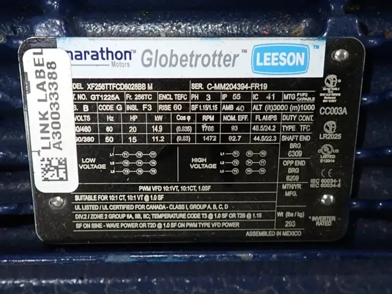 MARATHON MOTORS 20 HP MOTOR  -  XF256TTFCD6028BBM