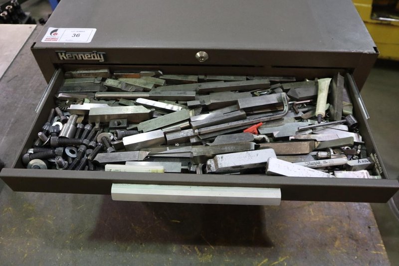 Kennedy Tool Cabinet (3) Drawer with Contents: Lathe Turning Cutters and more.- Auction Item