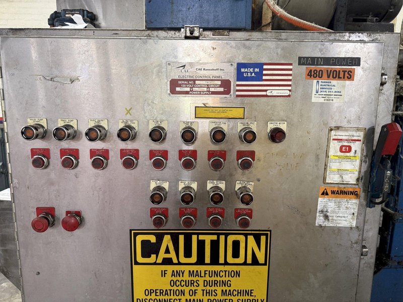24" WIDE BELT CAE RANSOHOFF 3-STAGE STAINLESS STEEL BELT CONVEYOR PARTS WASHER, WITH RUST INHIBITOR APPLICATION: YOBRO #25378