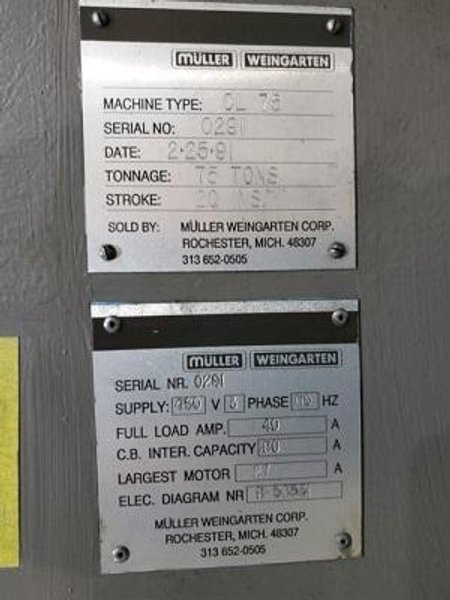 75 TON MULLER CL-75 HYDRAULIC TRIM PRESS