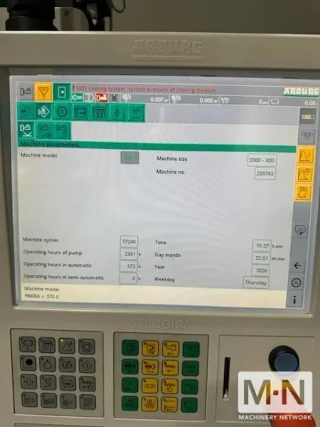 220 TON 10.3 OZ ARBURG MODEL 570E-2000-800 ELECTRIC INJECTION MOLDING MACHINE MFG 2017 ONLY 372 HOURS