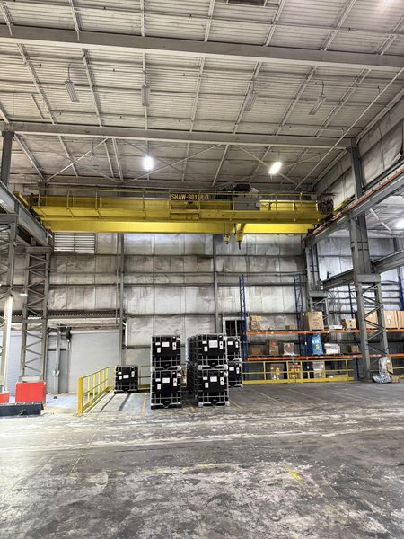 30/5 TON X 60' SPAN SHAWBOX OVERHEAD BRIDGE CRANE. STOCK # 1006525