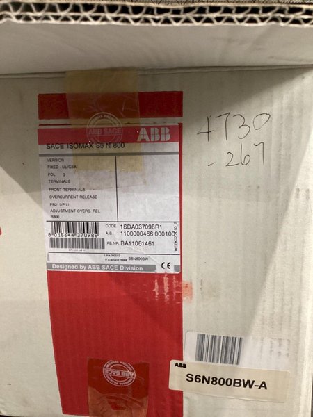 ABB S6N800BW Circuit Breaker 800A, 3 POLE, 600VAC NEW