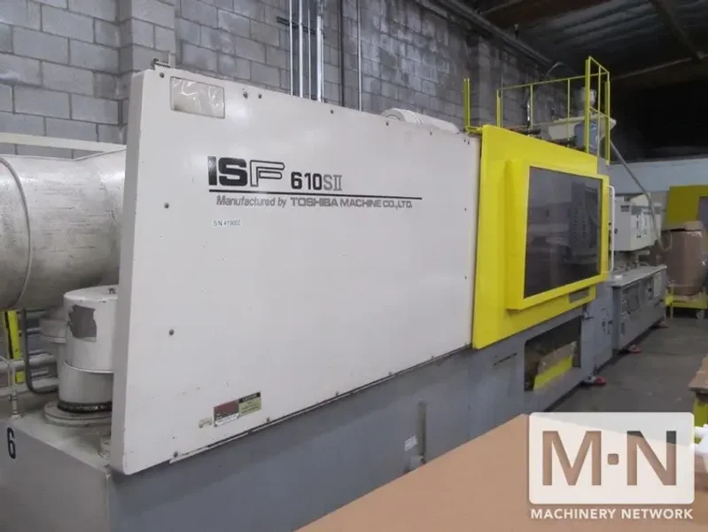 610 TON 124 OZ TOSHIBA MODEL ISF610-SII-59B INJECTION MOLDING MACHINE MFG 1994