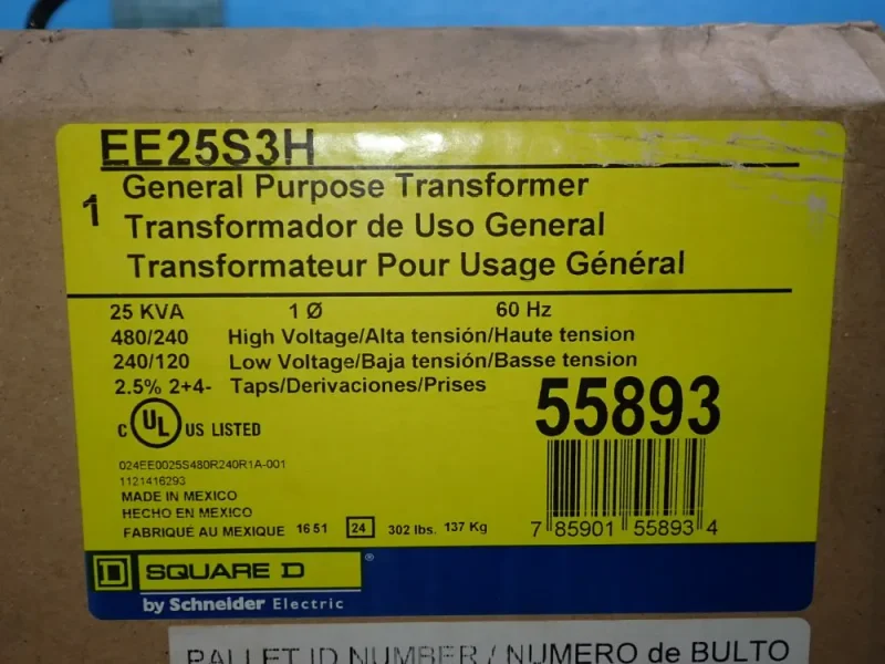 SQUARE D 25 KVA TRANSFORMER  -  EE-25S3H