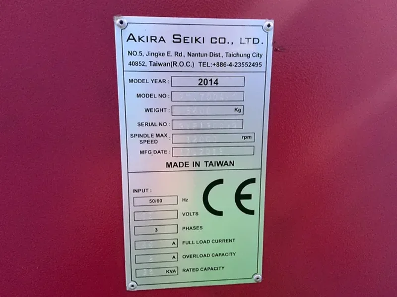 AKIRA SEIKI CO., LTD. 16”X19”-27.5” CNC VMC  -  RMV700APC