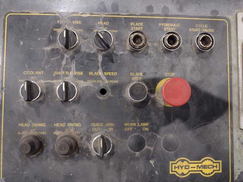 16" x 16" HYD-MECH MODEL #M-16A AUTOMATIC HORIZONTAL BANDSAW WITH POWER MITRE SWIVEL: STOCK #23419